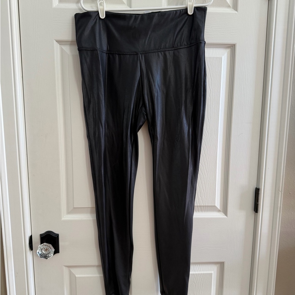 Time and Tru Faux Leather Shiny Black Leggings